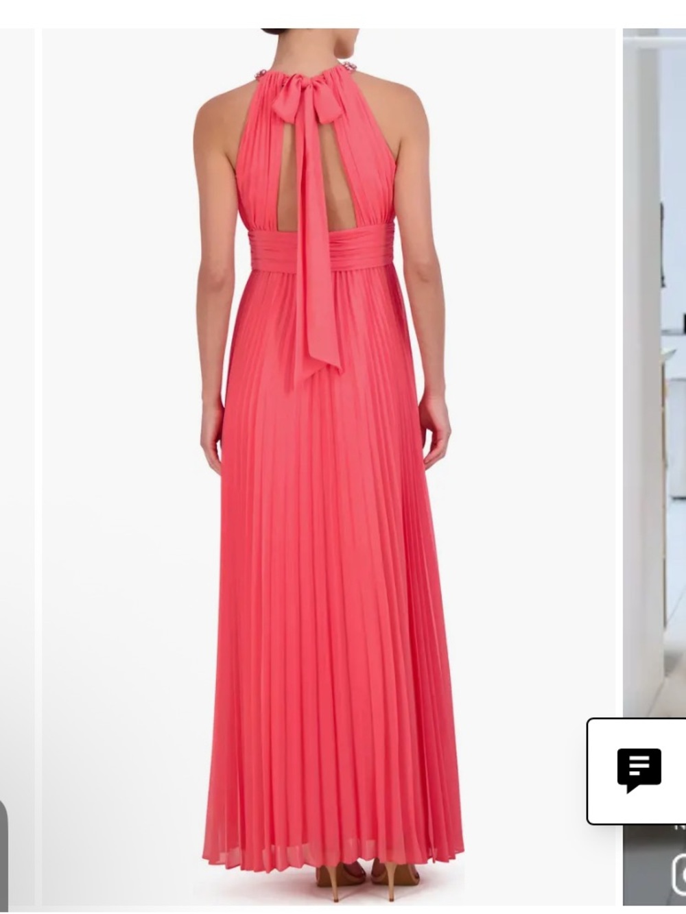 Eliza J Coral  Pleated Evening Gown with Jeweled Strap Sold Out